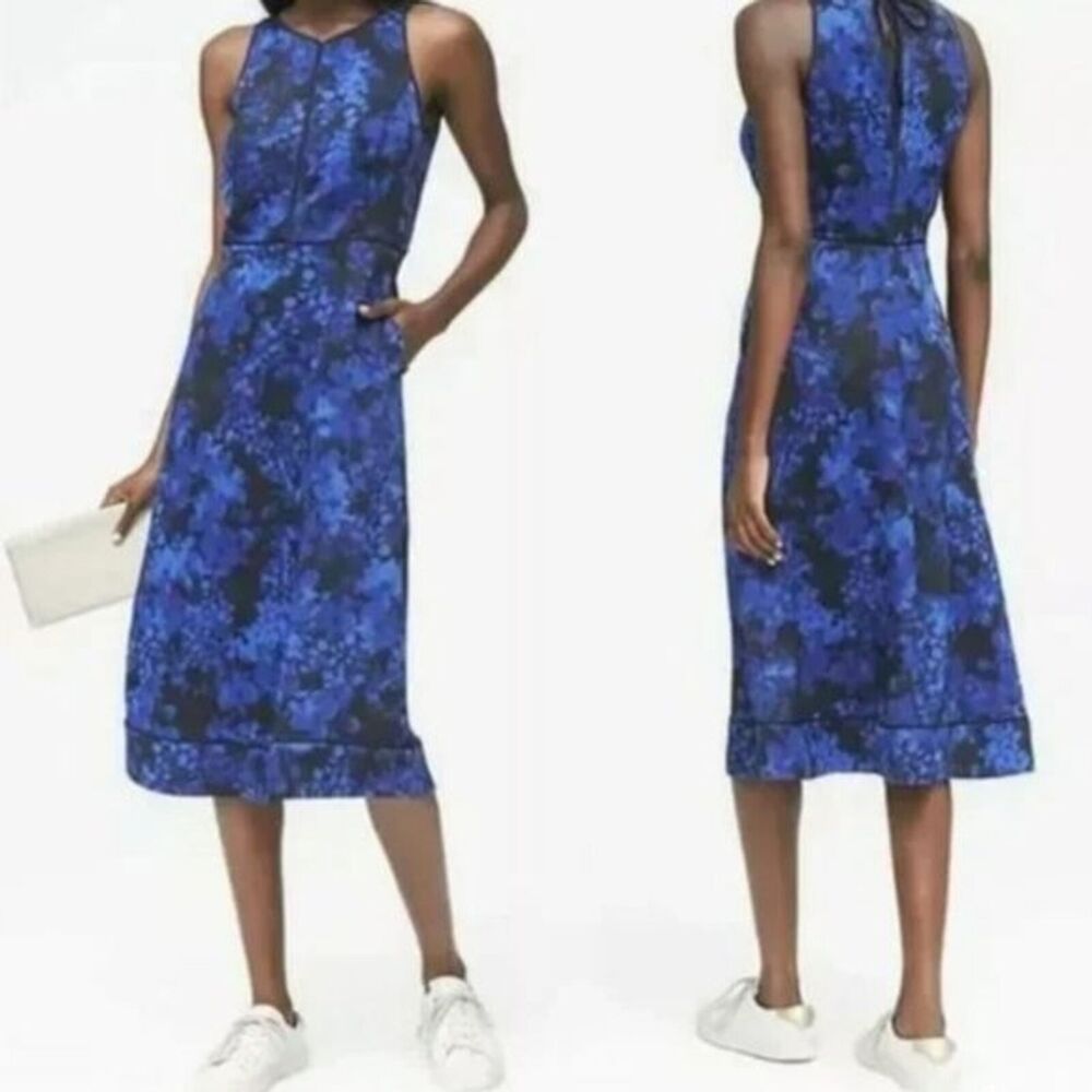 Banana Republic Kristi Midi Dress 10 NWT Blue Floral Pockets Sleeveless A-Line
